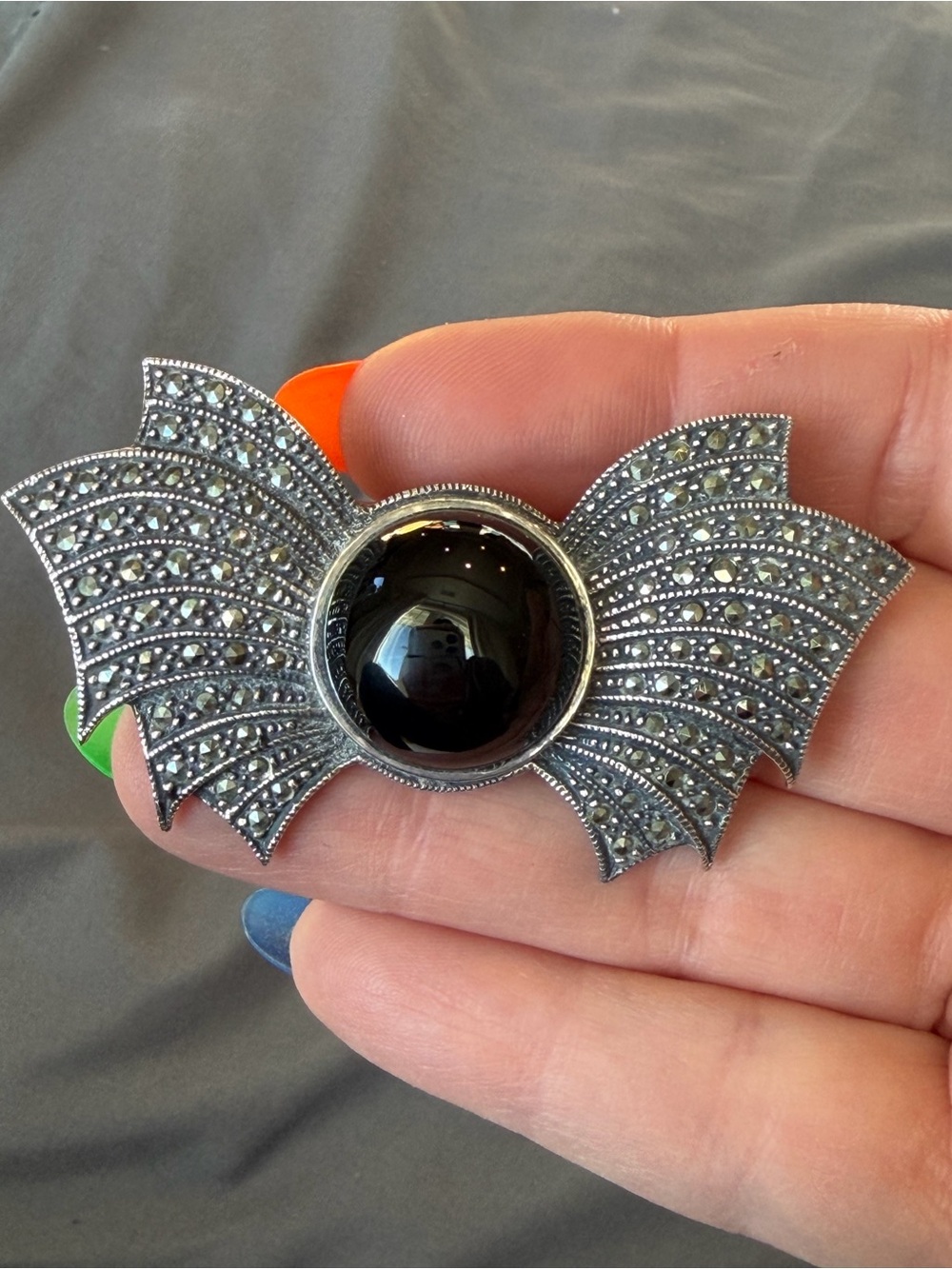 Judith Jack Black and Silver Bat Wing Brooch